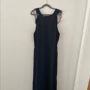 Badgley Mischka Elegant Navy Sleeveless Dress, with back ruffles straps